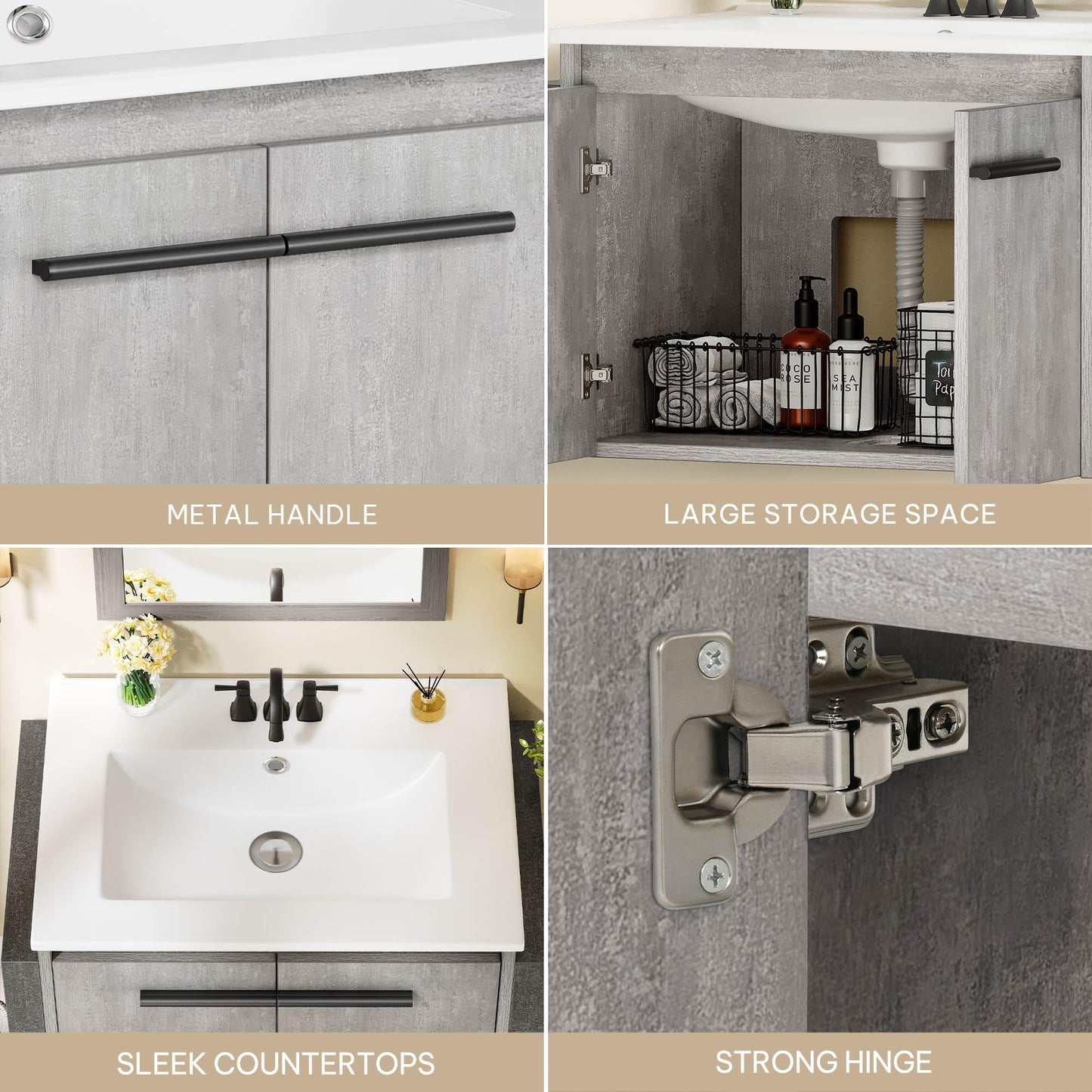 YITAHOME 24 Inch*2PC Floating Vanity Bathroom with Sink Combo, Grey Wall Mounted Modern Vanity, Bathroom Cabinet Vanity with Soft-Closing Double Extra Large Doors, Total 53 Inch