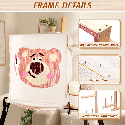 BESGEER Rug Tufting Frame with Tufting Cloth, 29.5” x 29.5” Wooden Frame Rug Making Supplies for Tufting Gun, Table Stand Frame Carpet Making
