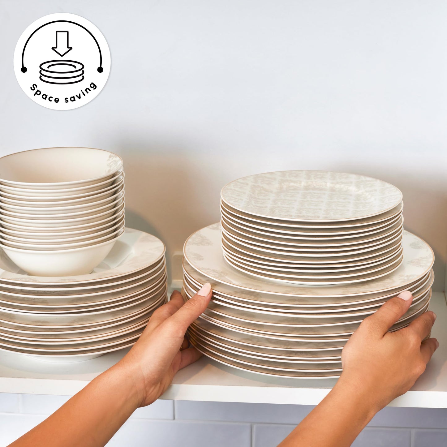 Karaca Siena 53-Piece Porcelain Plates and Bowls Set with Dinner & Dessert Plates, Shakers - Bone China Dishware Sets - Kitchen Dinnerware Set for 12 People