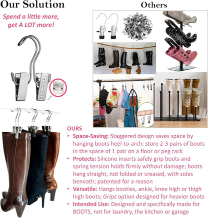 The Boot Hanger - Set of 3 Shoe Storage Space Saver, Boot Holder, Boot Clips (Silver)