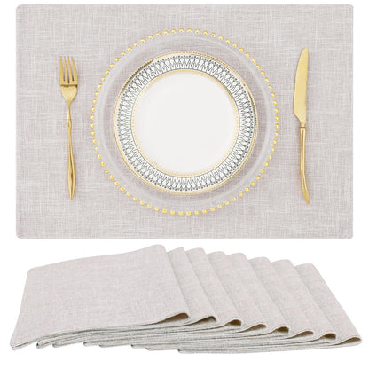homing Faux Cotton Linen Placemats Set of 8, Cloth Washable Farmhouse Dining Table Mats for Indoors & Outdoors, Easy to Clean, Neutral Beige, 13 x 19 Inch
