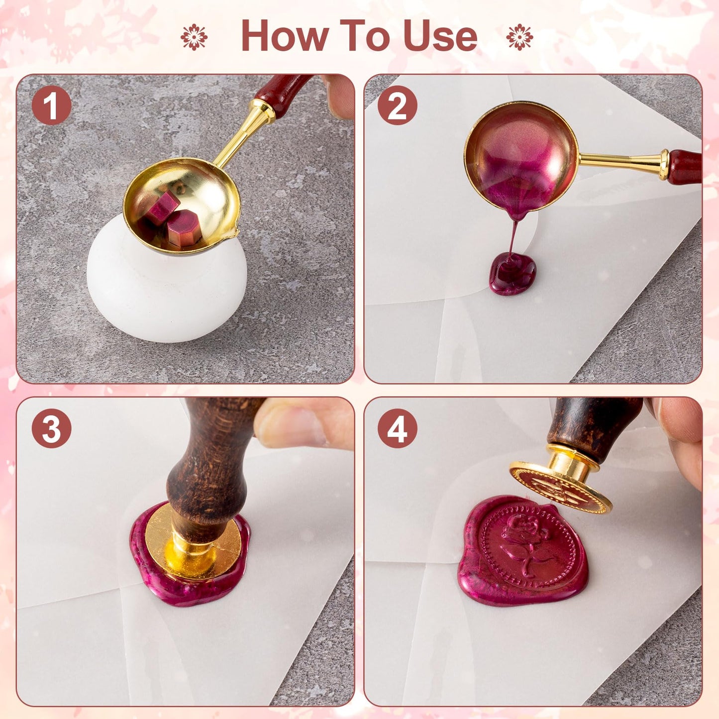 Mxxipp 9pcs Wax Seal Stamp Kit, Brass Sealing Wax Stamps Head & Wooden Handle for Wedding Invitations Cards Envelopes(Tree of Life+Tulip+Vintage Rose+Love Rose+Daisy+Butterfly+Sakura+Leaves)