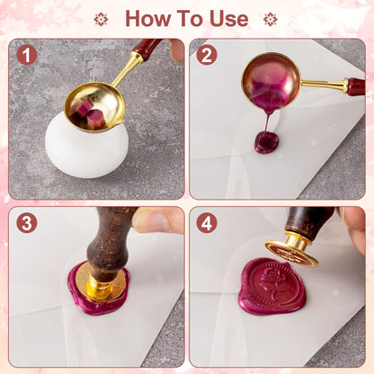Mxxipp 9pcs Wax Seal Stamp Kit, Brass Sealing Wax Stamps Head & Wooden Handle for Wedding Invitations Cards Envelopes(Tree of Life+Tulip+Vintage Rose+Love Rose+Daisy+Butterfly+Sakura+Leaves)