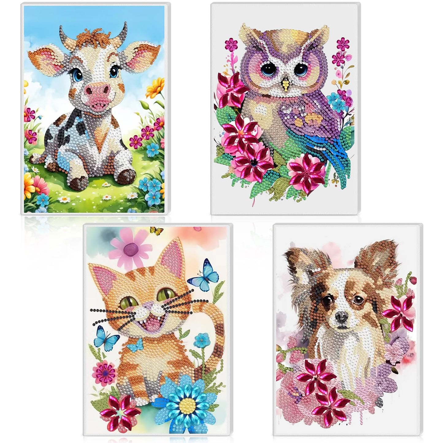 Mooliwe 4 Pcs Diamond Painting Notebook for Adults, Diamond Art Journal DIY Art Kits Sets A5 Leather Painting Sketchbook Christmas Gifts for Adults Beginners(Animal)