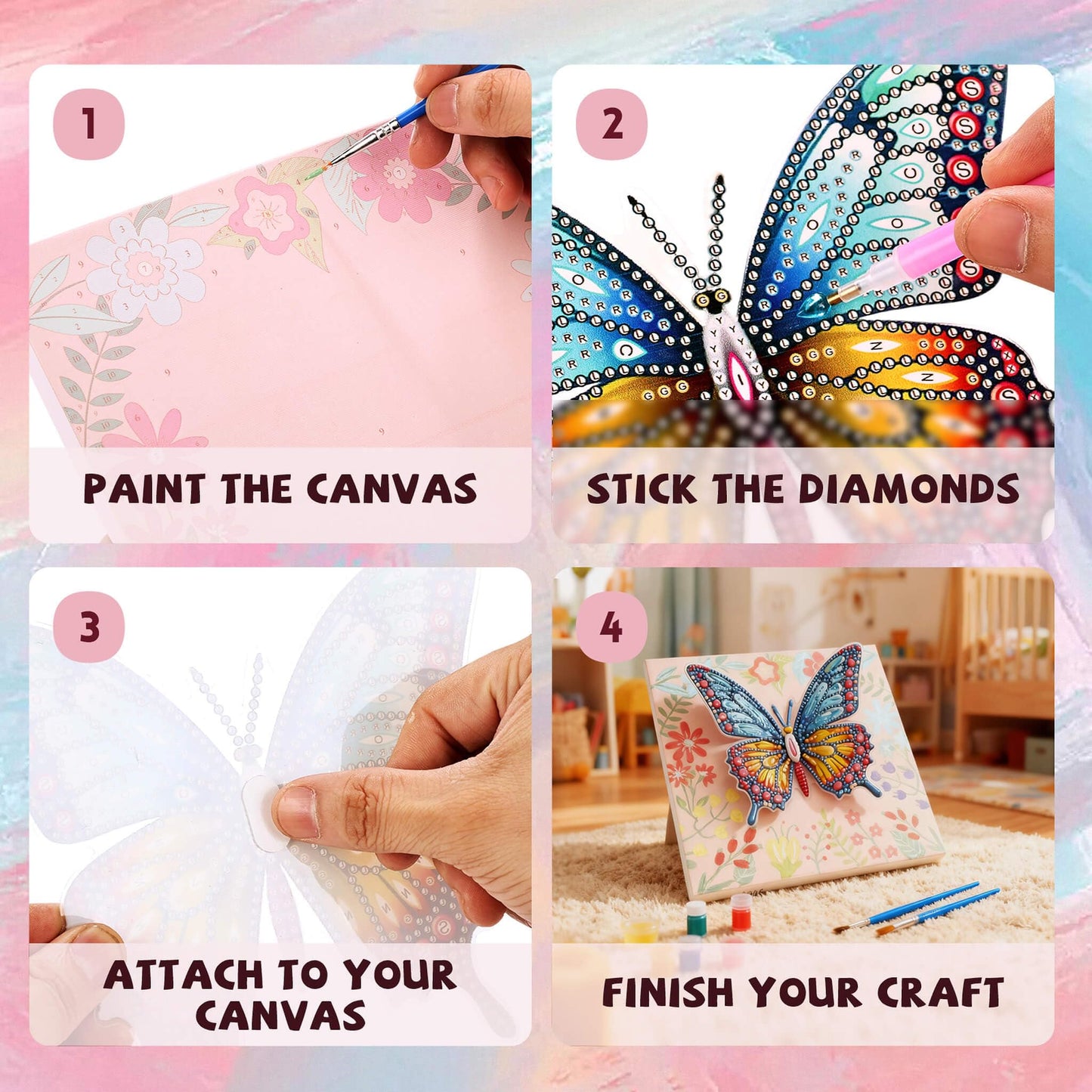 SOLDAY 2-in-1 Butterfly Diamond Painting & Paint by Number Kit for Kids and Beginners, Birthday Gifts for Age 6 7 8 9 10 Girls, DIY Gem Crafts Butterfly Kit with Plastic Easels for Home Decor