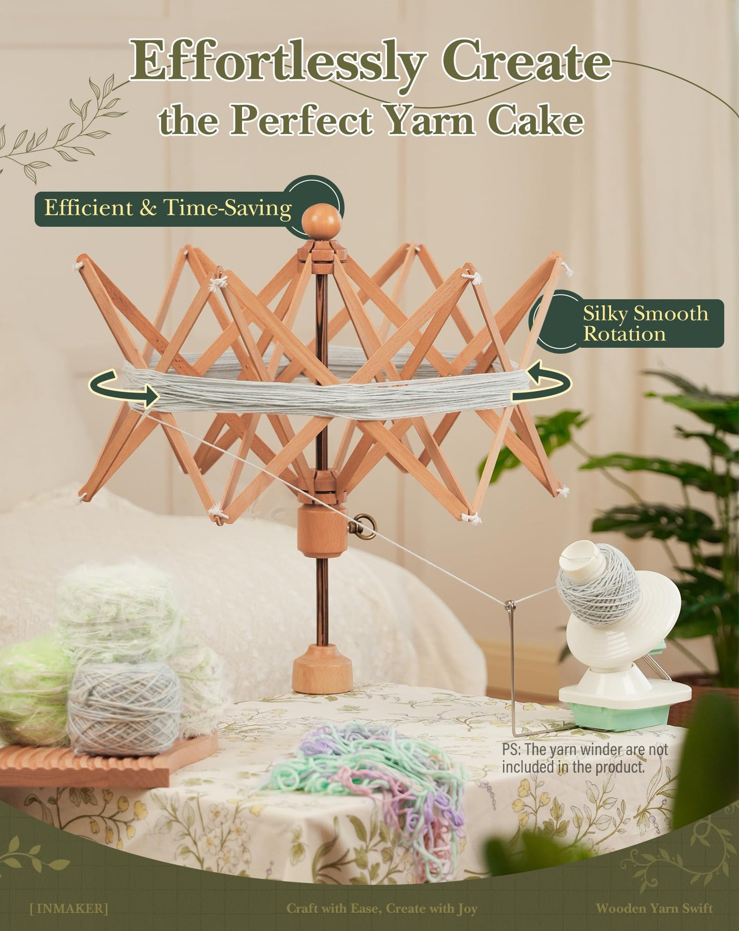 INMAKER Yarn Swift, Wooden Yarn Umbrella Swift，Crochet Accessories for Winding, Cool Gifts for Crocheters and Knitting Lovers