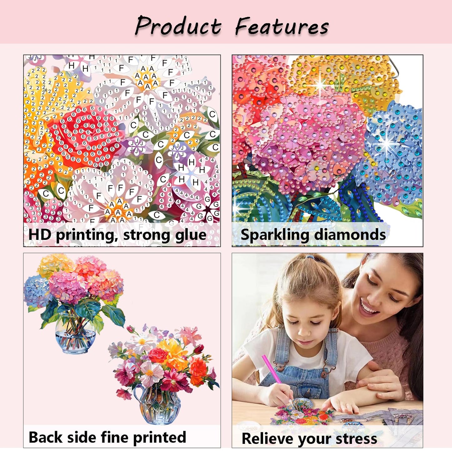 Muzagroo Art Flowers 5D Diamond Art Kit for Adults, DIY Special Shaped Diamond Art Hanging Ornament for Windows, Crystal Window Hanging Pendant Ornament 2PCS (Flower)