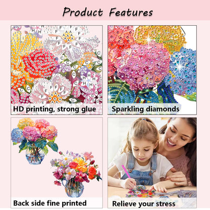 Muzagroo Art Flowers 5D Diamond Art Kit for Adults, DIY Special Shaped Diamond Art Hanging Ornament for Windows, Crystal Window Hanging Pendant Ornament 2PCS (Flower)