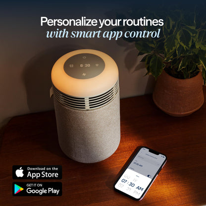 BLUEAIR Purifier for Bedroom - Mini Restful - Sunrise Clock with HEPASilent Filtration and Wake Up Light - Cleans Air and Supports Circadian Rhythm - USB-C and App Connectivity