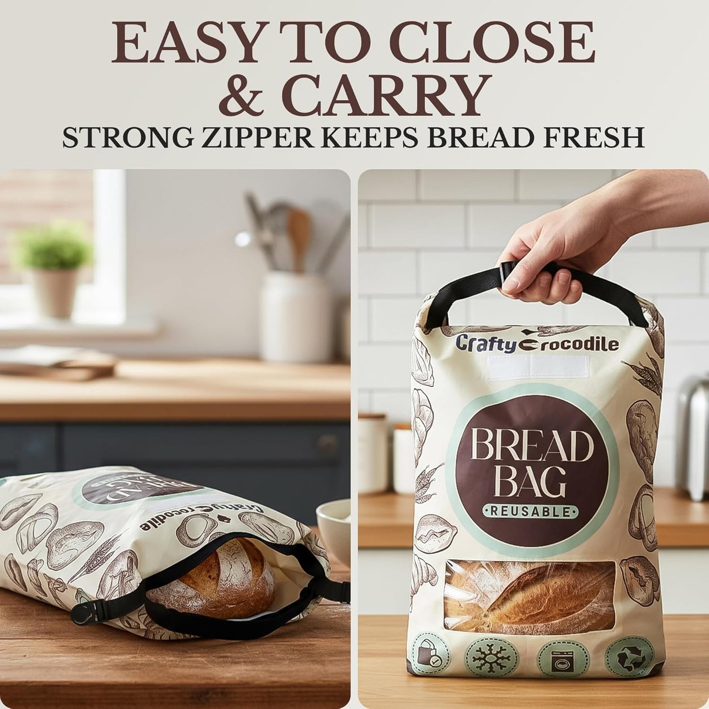 2 Pack Reusable Bread Bags for Homemade Bread - Food Grade Storage for Sourdough Bread with Transparent Window, Date