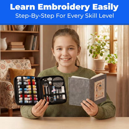 Upgraded 2026 Embroidery Stitch Book Kit for Beginners | 106 Patterns, 65 Water Soluble Designs, 86 pcs Sewing Supplies Set with Hoop | Complete Set | DIY Craft Cross Stitch Practice Book