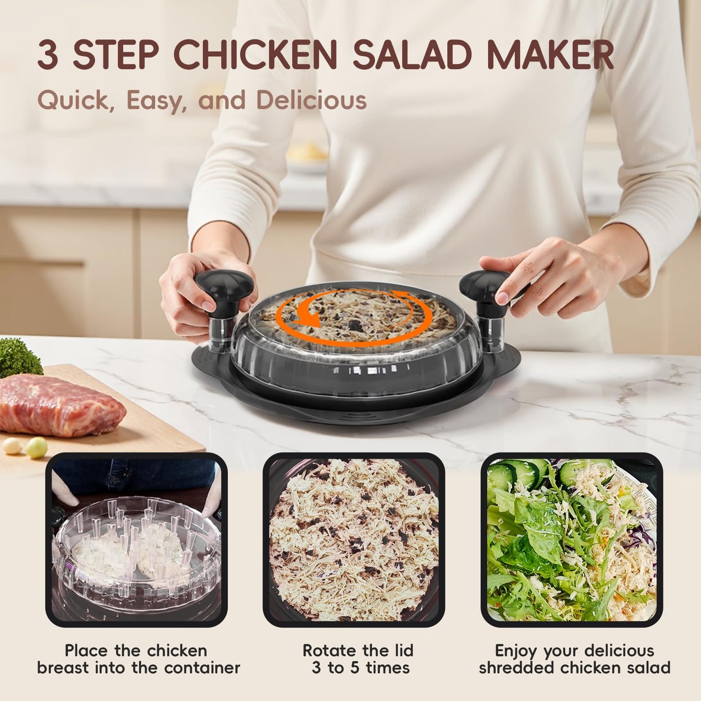 XUPAINC XL 11" Chicken Shredder, Large Pro Meat Shredder Tool Twist with Ergonomic Handle, Strong Non-Slip Base, Dishwasher Safe, Kitchen Chicken Grinder for Ground Food, Vegetables, Black