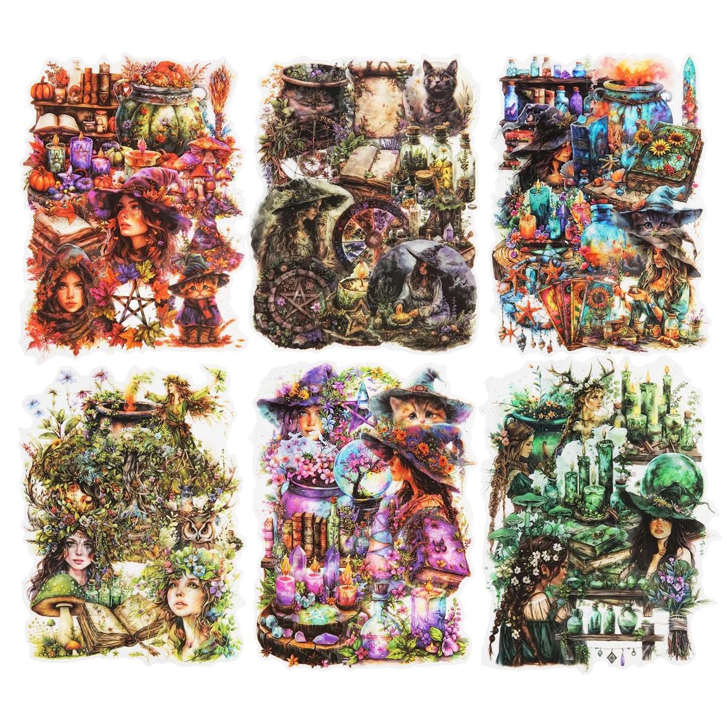 MiyouLuna 180Pcs Forest Witch PET Stickers, Magic Scrapbook Ephemera for Journaling Craft Supplies and Junk Journal