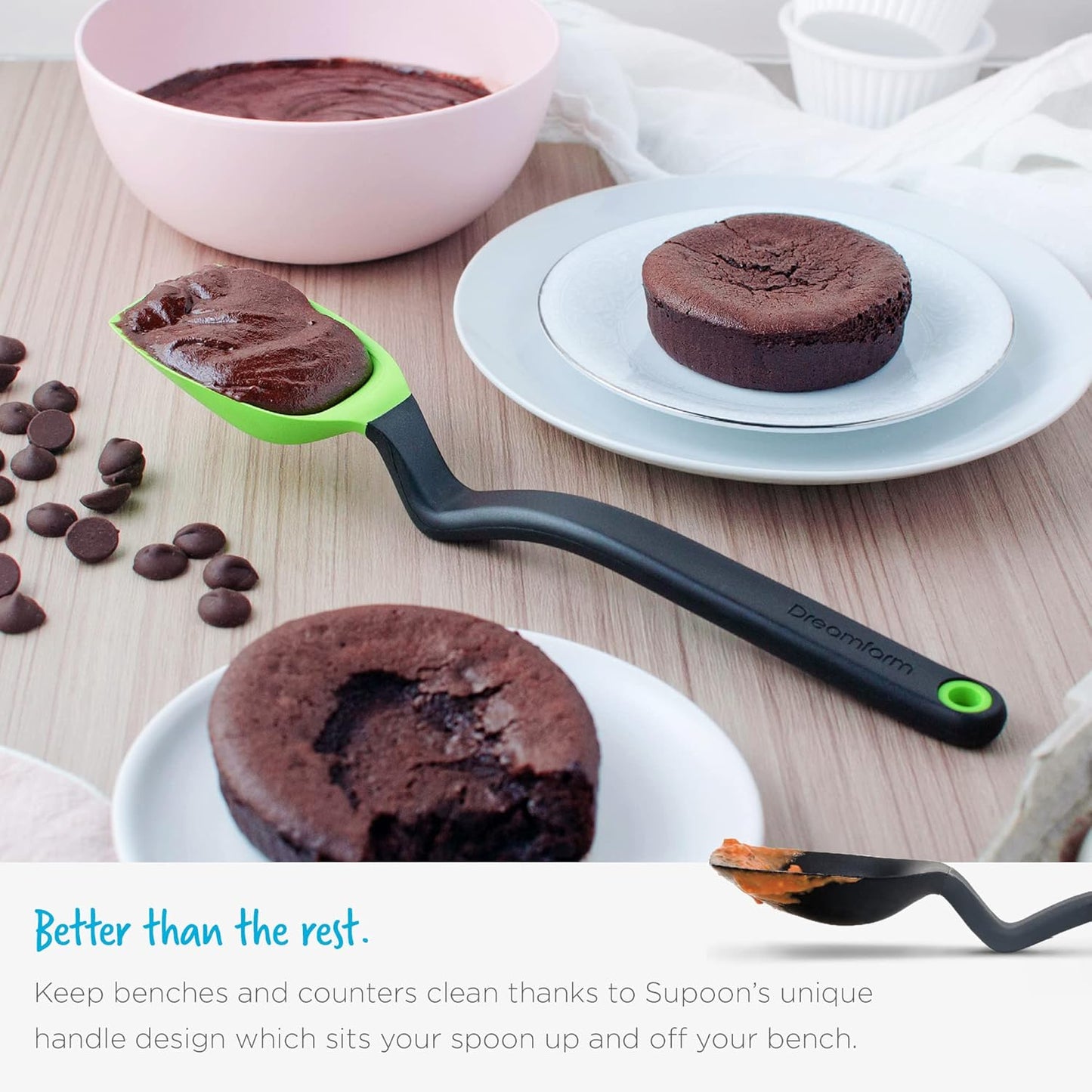 Dreamfarm Supoon Non-Stick Spoon - Sit-Up Silicone Scraping, Serving, Cooking, 11" Green