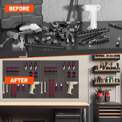 ValueMax 6 Pack Metal Pegboard Panels, 12”x 12” Heavy Duty Metal Pegboard Wall Organizer for Home, Garage, Workbench, Kitchen, Craft Room Tool Storage, Black Modular Peg Board Organizer Board