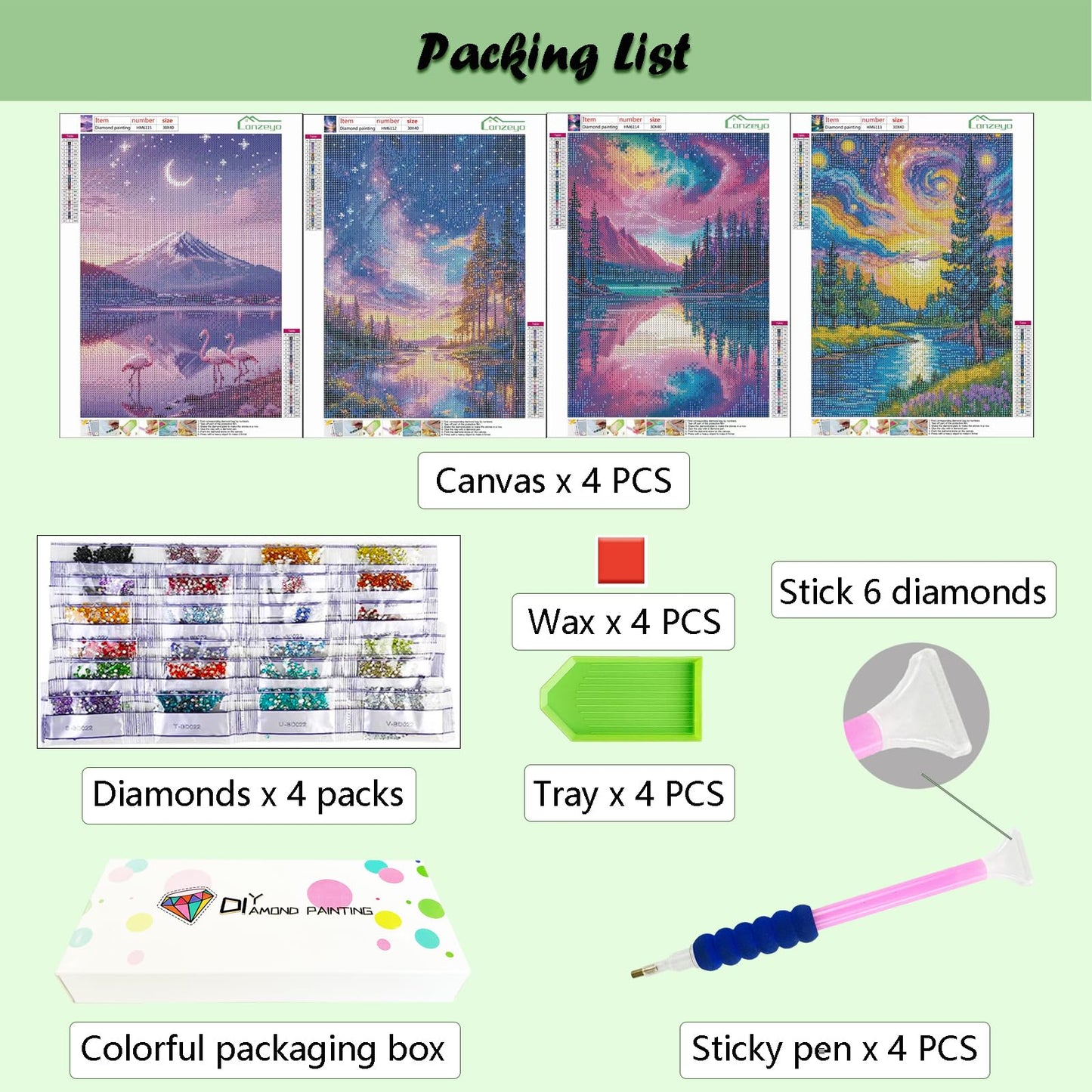 Lanzeyo Diamond Painting Kits for Adults Hand Crafts Diamond Art Kits for Beginners Starry Night Landscape Diamond Painting Diamond Dots Kits Gem Art Adult Crafts 4PCA Wall Art (StarryNight)