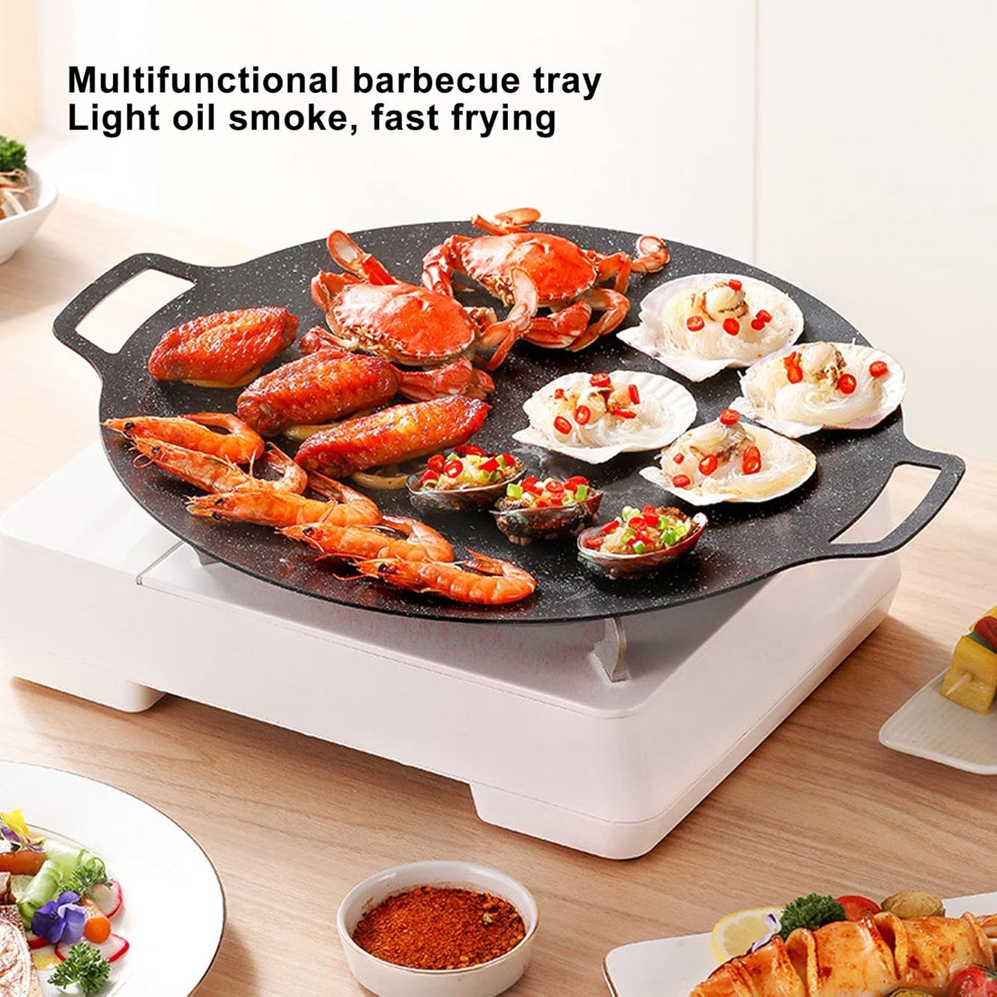 Nonstick Grill Pan, 30cm Round Griddle Frying Pan for Induction Stove Top, Korean BBQ, Outdoor Cooking