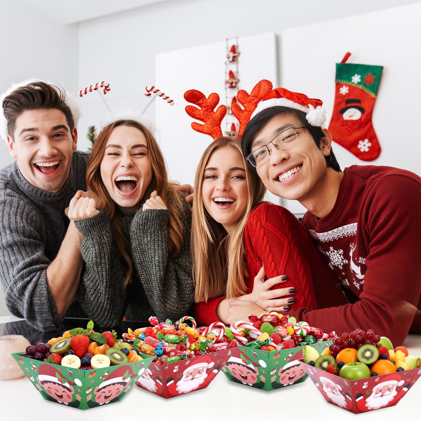Marspark 24 Pcs Christmas Popcorn Bowls Disposable Treat Snack Boxes Popcorn Candy Cookie Tray Containers for Winter Christmas Party Supplies