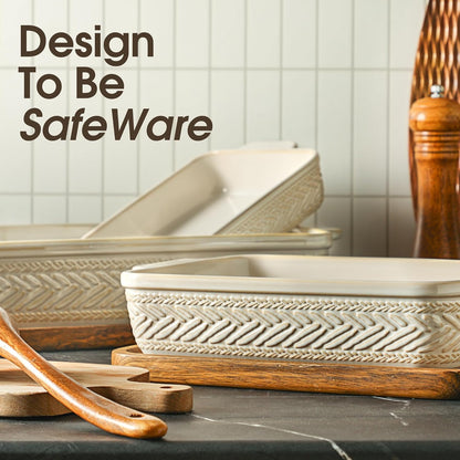 Regine Switzerland Casserole Dishes Set of 3 - Ceramic Baking Pans for Lasagna & Cooking | 15.4''/12.3''/9.8''
