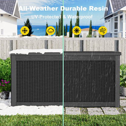 ASKPASS 320 Gallon Outdoor Storage Box,Large Waterproof UV Resistant Deck Box,Lockable Storage Container for Patio Furniture Cushions Garden Tools and Pool Accessories(Black)
