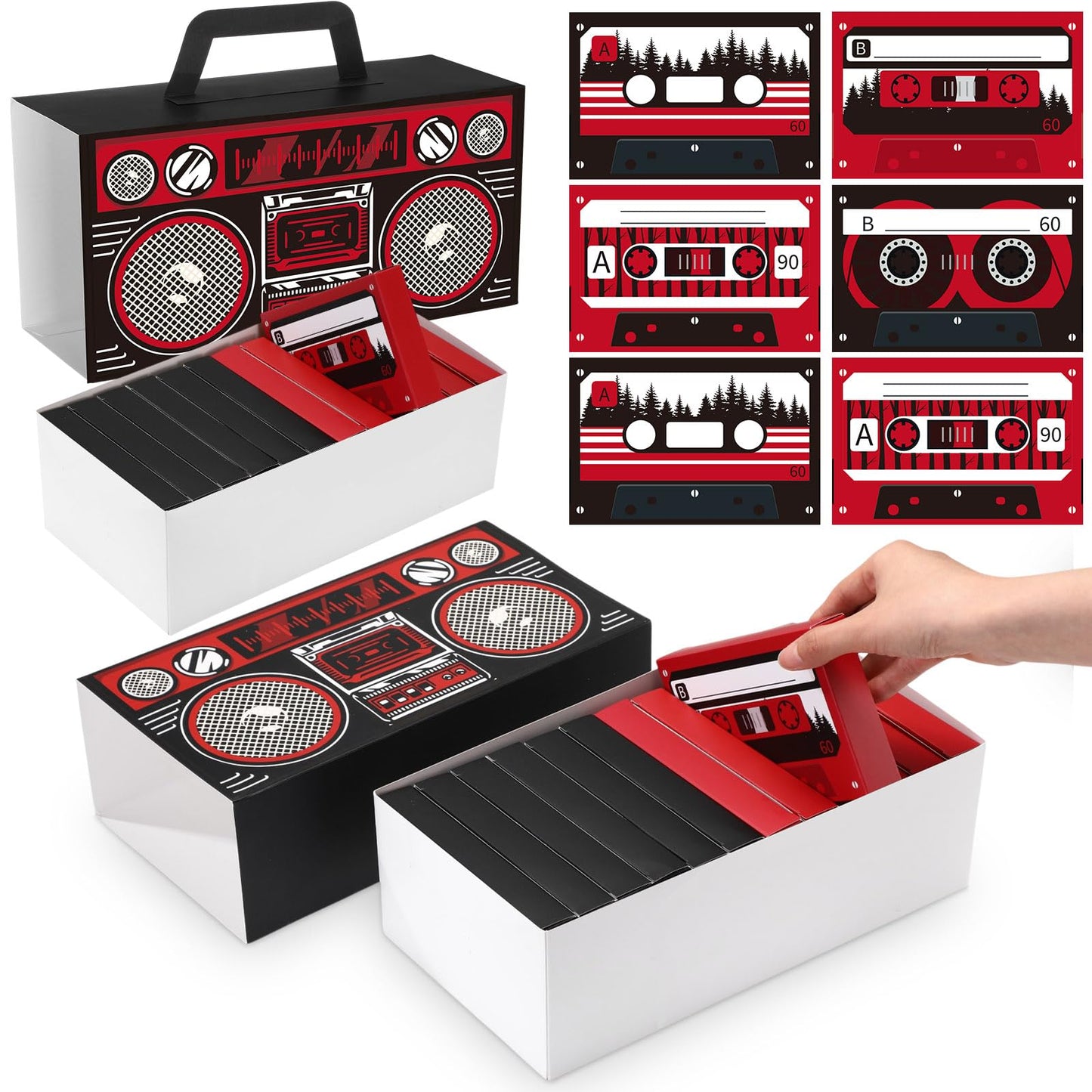 Gueevin 12 Pack Strange Birthday Party Supplies Cassette Tape Paper Gift Boxes for Candy Gift Packaging Strange Themed Birthday Party Decorations 80s 90s Retro Cartoon Treat Boxes
