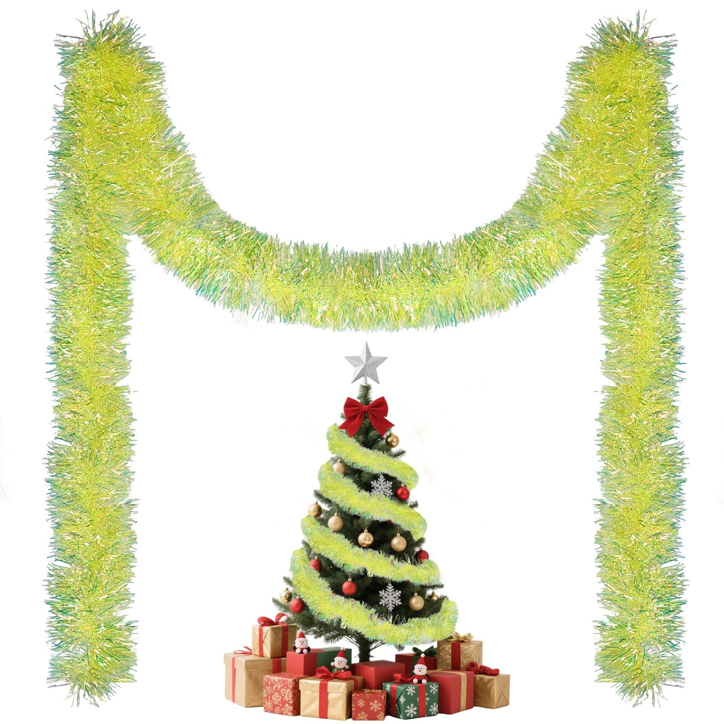 JXITON 33FT Christmas Tinsel Garland Lime Green Metallic Hanging Twisted Garland for Christmas Tree Fireplace Mantle Xmas Party Home Decoration