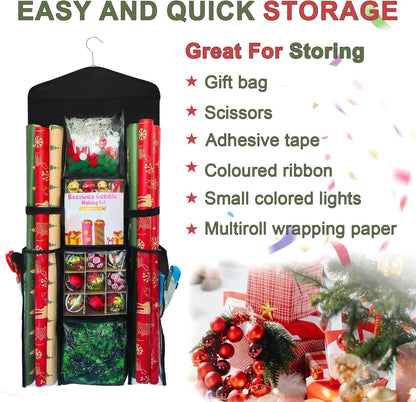 Skiennix Double-Sided Wrapping Paper Organizer - Clear PVC Storage for 40-Inch Rolls & Gift Bags