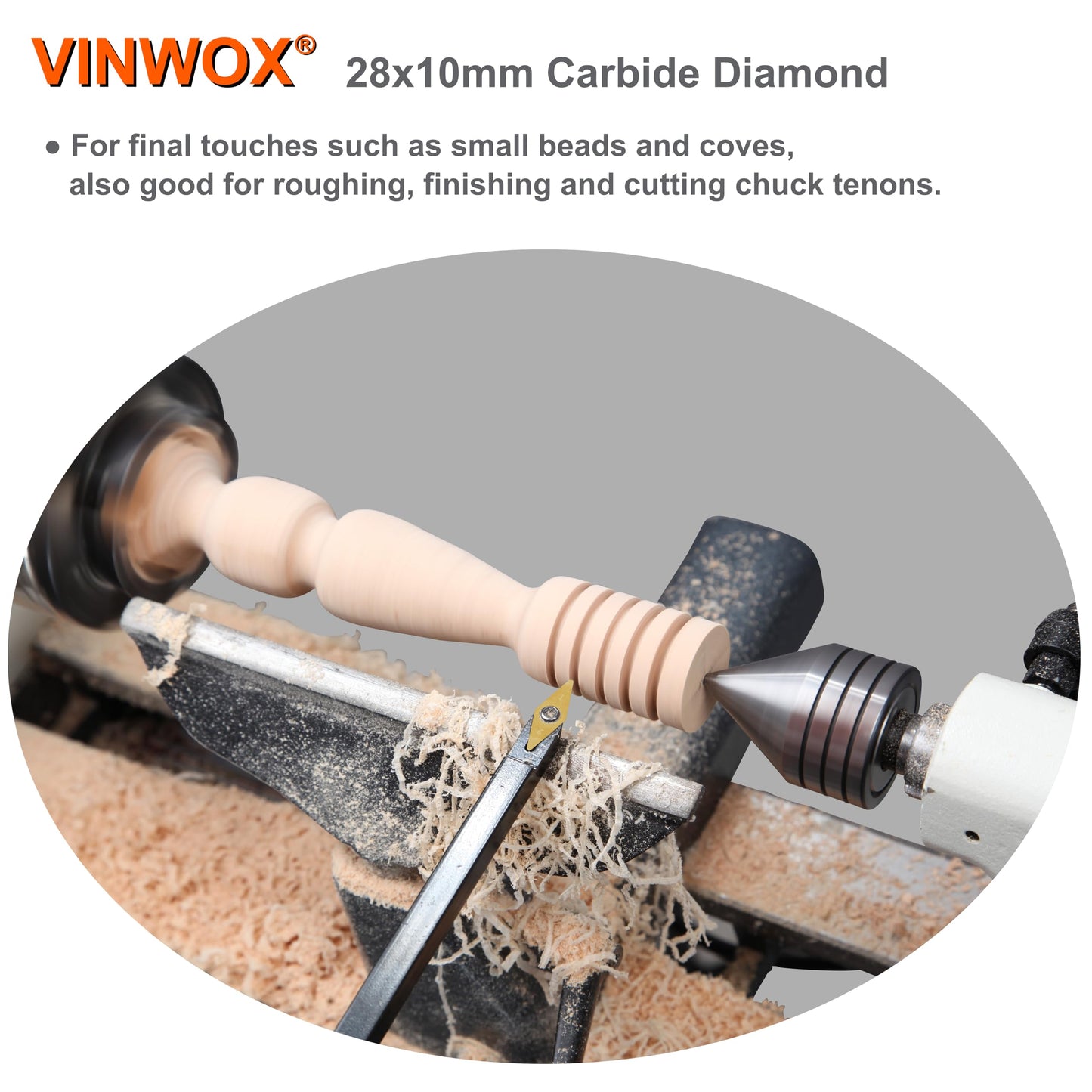 VINWOX 13.5" 4 PCS Carbide Wood Lathe Turning Tool Set, Pen Turning tool, Including Swan Neck Hollower, Rougher, Finisher, Detailer, Titanium Coated Carbide Blades 2X Service Life, Beech Wood Handle