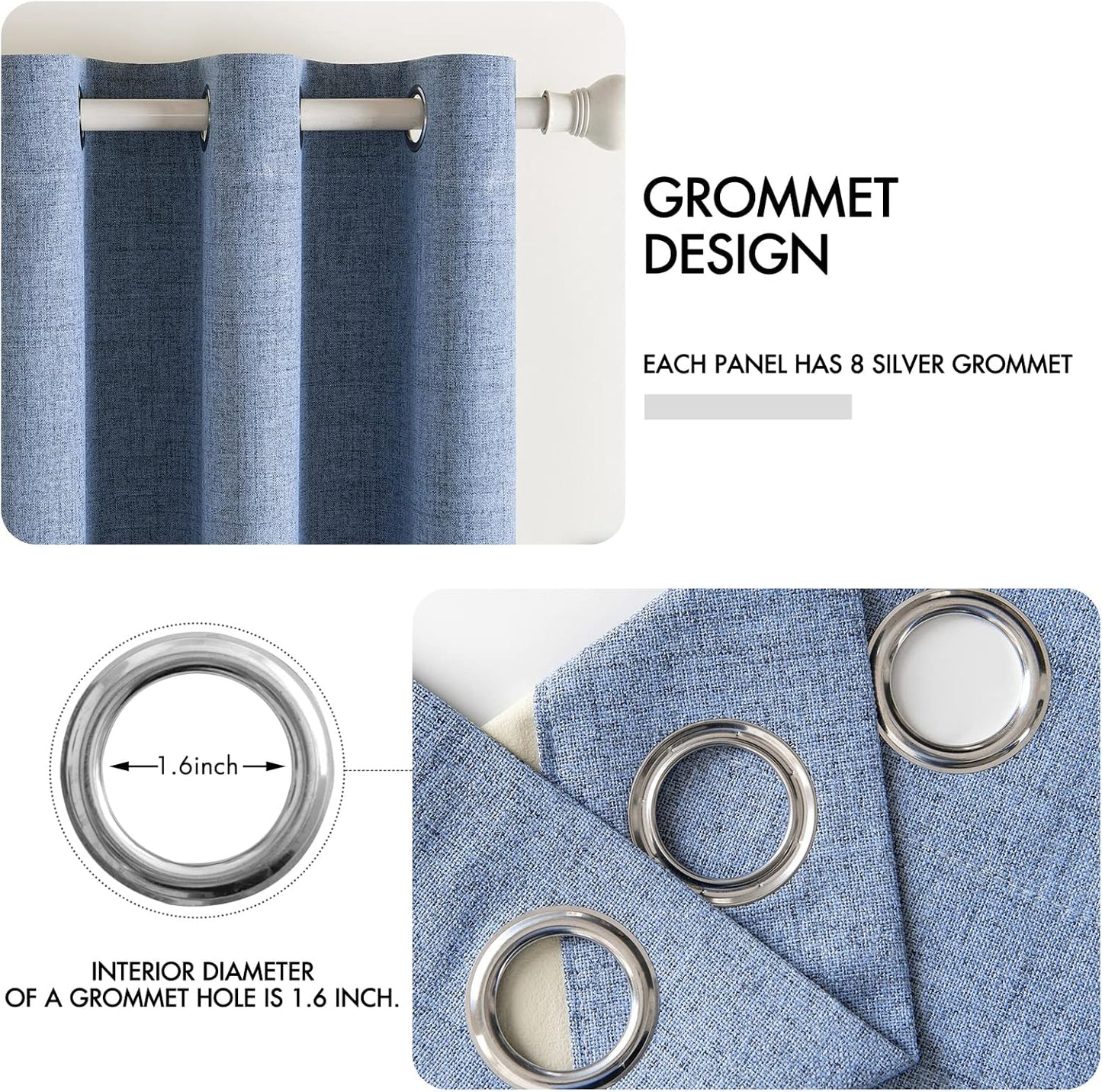 MIULEE Linen Blackout Curtains - 100% Room Darkening Thermal Insulated Grommet Panels | 42x84 inches, Stone Blue