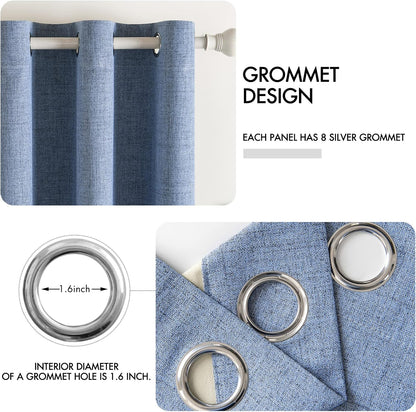 MIULEE Linen Blackout Curtains - 100% Room Darkening Thermal Insulated Grommet Panels | 42x84 inches, Stone Blue