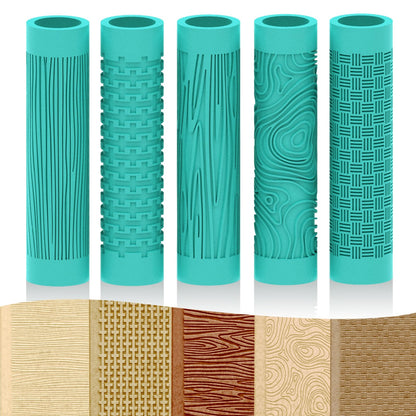 ACRNIGHEET 5 Pcs Polymer Clay Texture Roller Wood Clay Roller, Work Like Texture Sheets, Embossing Pottery Stamp, Clays Jewelry Making Kit with Storage Box