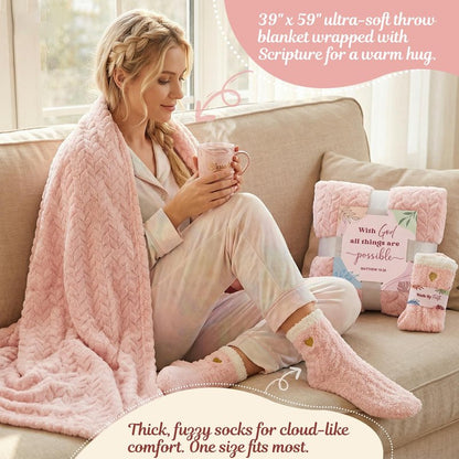 Christian Gifts for Women Faith, Religious Inspirational Catholic Encouragement Gift Sets, Unique Spiritual Christmas Birthday Gift Basket for Her Mom Grandma Sister Aunt Teacher Friend Wife w/Blanket