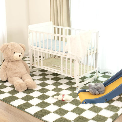 TOOHUB 5x7 Super Soft Rug for Bedroom, Ft Green and White Area Rug Classic Checkered Shaggy Anti-Skid High Pile Soft