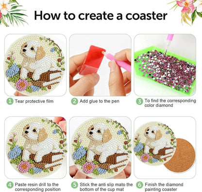 mrpwnle 8 Pcs Dog Diamond Art Coasters Kit for Adults, Cute Dog Diamond Painting Coasters with Holder Cork Pads, DIY Diamond Art Non Slip Coaster Crafts Kits for Adults Beginners Gifts
