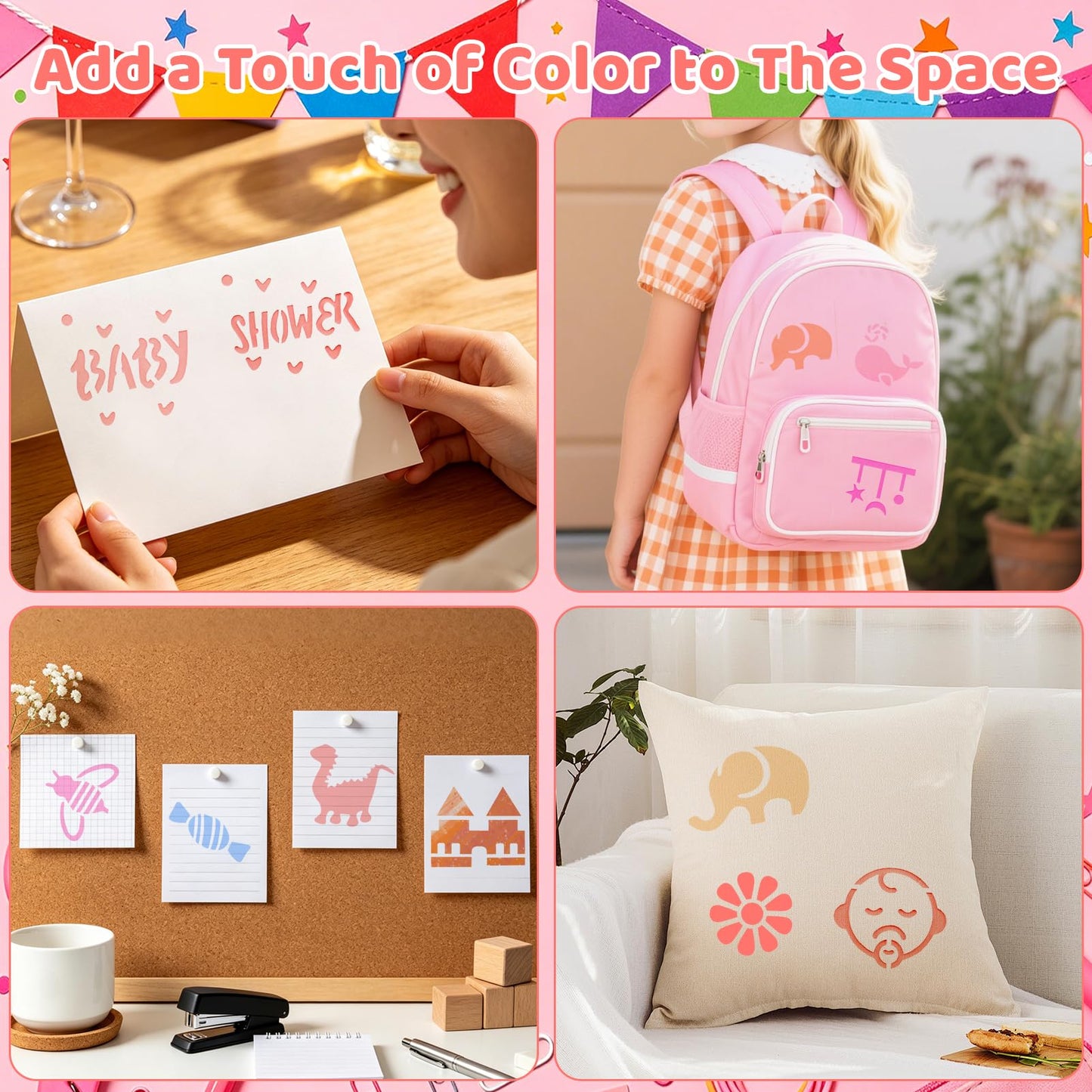Estedro 100Pcs Small Stencils for Crafts 1.5 Inch Reusable Cute Stencils for Painting Wall Stencil for Drawing Art Plastic Drawing Templates on Wood Canvas Fabric Home Decor (Letter Baby Shower)