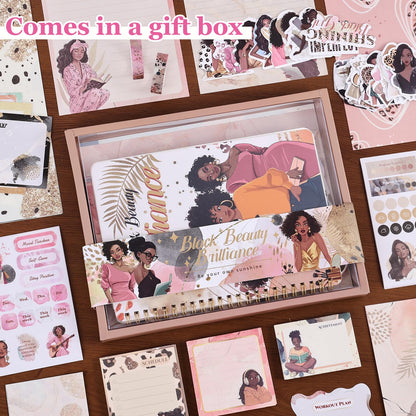 Black Girl Weekly Planner Gift Set - 52 Weeks Undated Planner with 190+ Stickers, Washi Tape, Journal Supplies & Accessories for Teen Girls - Inspirational Productivity Organization Kit, Present Box