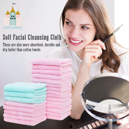 24 Count Premium Soft Makeup Remover Cloths - Microfiber Facial Cloths Fast Drying Washcloths - Highly Absorbent Makeup Remover Towel (Pink-Blue, 7x9 Inch)