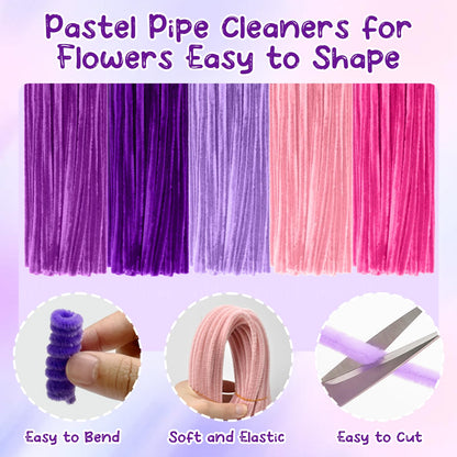 500 Pcs Pipe Cleaners for Crafting - 5 Color Chenille Stems Fuzzy Sticks, Kids DIY Arts & Crafts Supplies, with Bonus Flower Stems & Gardening Tape