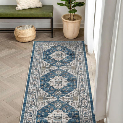 Skiennix 2x5 Washable Hallway Runner Rug - Ultra Soft Non-Slip Carpet for Entryway & Kitchen | Blue