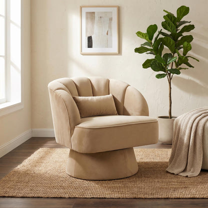GarveeHome Modern 360° Swivel Velvet Barrel Accent Armchair – Striped Backrest & Plush Padding, Comfy Round Lounge Chair for Living Room, Bedroom, Reading Nook