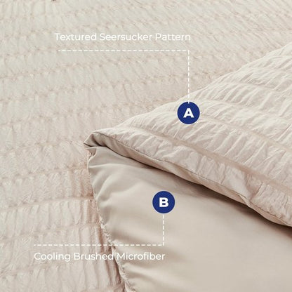 HYMOKEGE King Size Comforter Set - 7-Piece Seersucker Luxury Bedding in Beige for All Seasons