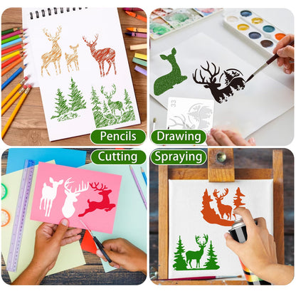 35 Pack Deer Stencils for Painting on Wood, Pine Tree Stencils Deer Head Antlers Stencil Forest Animal Template for DIY Craft Wall Fabric Rock Chalkboard Sign School Art Scrapbook Projects (Deer)