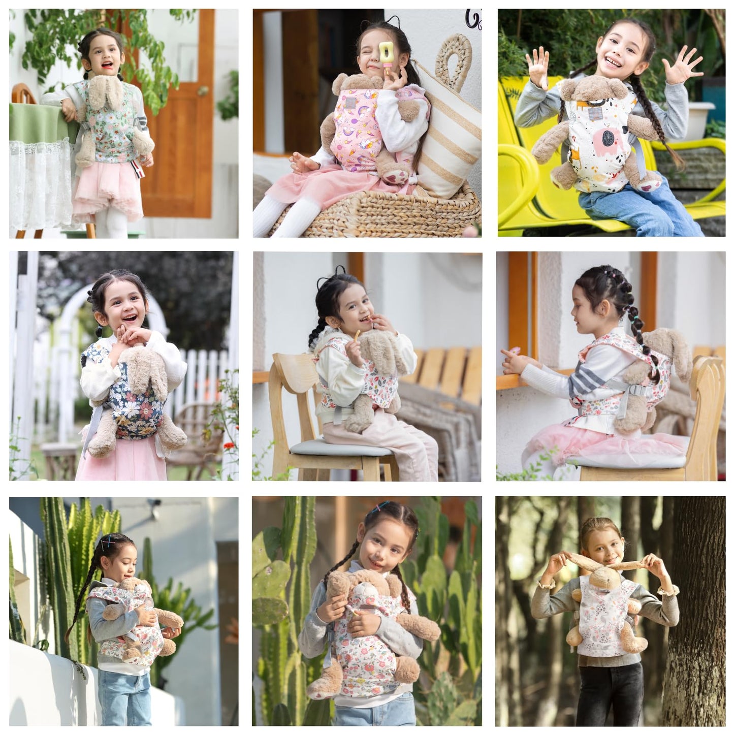 GAGAKU Baby Doll Carrier - Kids Toy with Adjustable Straps for Stuffed Animal Dolls - Gray - Smiling Daisies