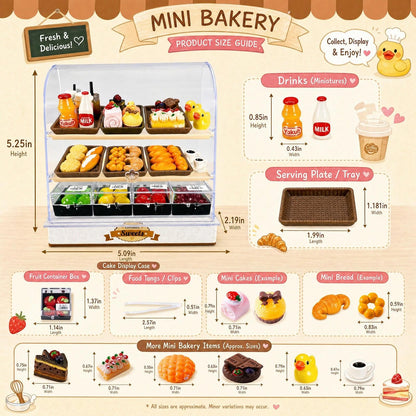 86 Pieces Miniature Bakery Case Cake Stand Display Cabinet with Food Set Mini Plastic Counter Dessert Donuts for 1:12 Doll House Store Scene Decoration Gift Dollhouse Bread Shop Model Playhouse
