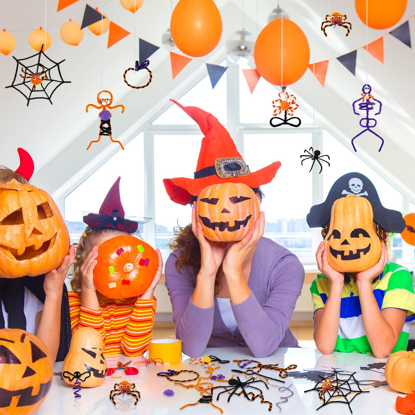 800 Pcs Halloween Pipe Cleaners Sets Include 200 Pack 10 Colors Chenille Stems 200 Pack 5 Sizes Self Adhesive Wiggle Googly Eyes 400 Pcs 4 Sizes Art and Crafts Pompoms for DIY Making