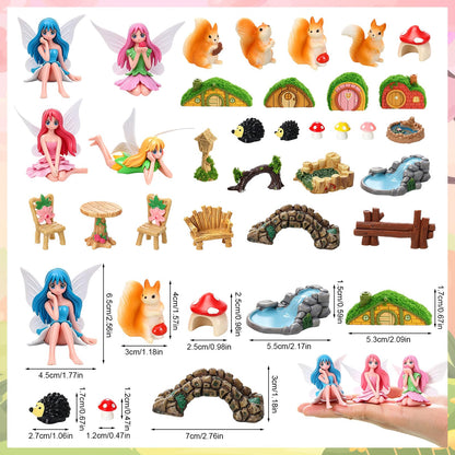 GGSTDDUP 32 Pcs Fairy Garden Accessories, Mini Fairy Figures Animal Plant Furniture Scene Accessories, Miniature Garden Ornaments for DIY Craft Landscape Bonsai Glass Container Dollhouse Decor