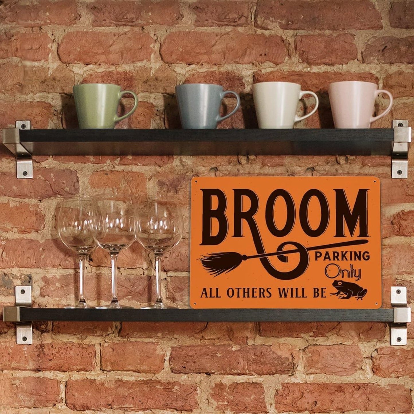 Witch Broom Parking Only Poster Halloween Broom Metal Sign – Funny Witch Porch & Kitchen Decor – 8x12 Inches