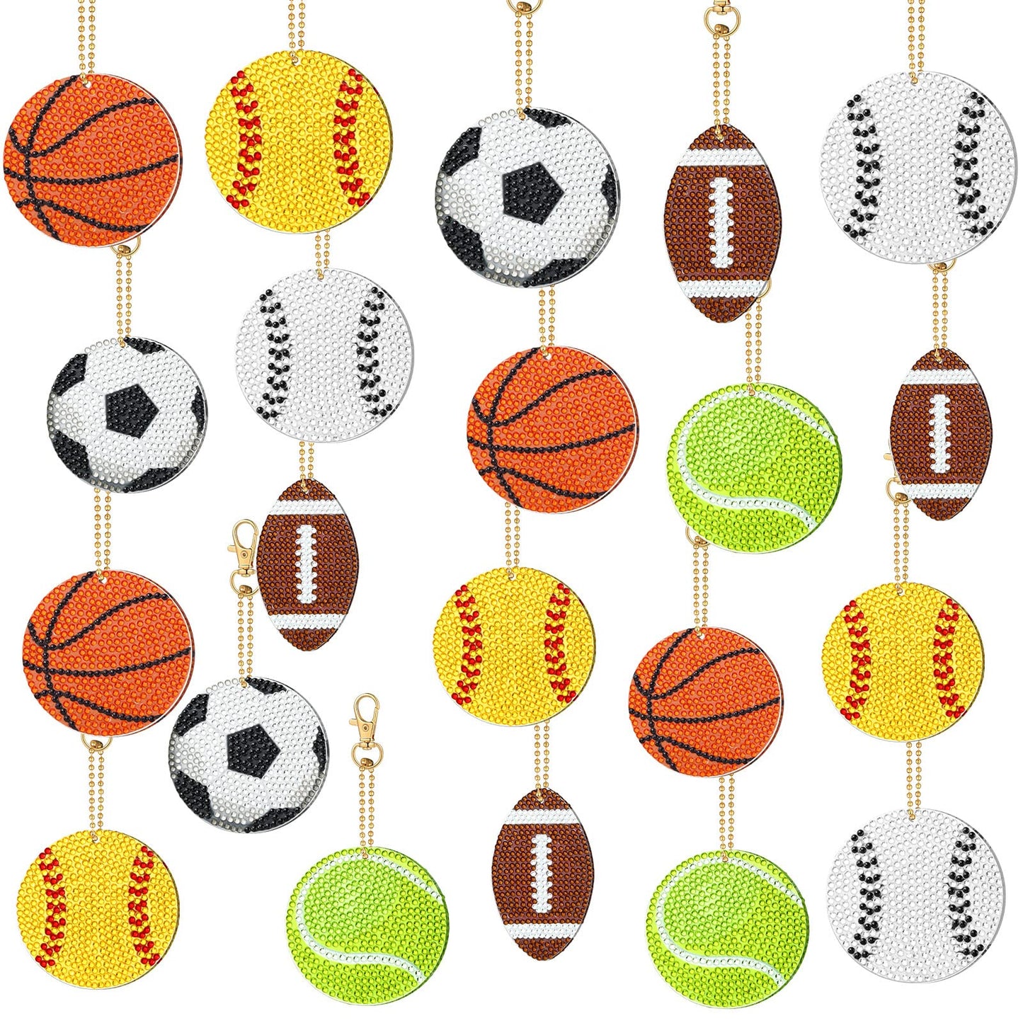Tudomro 24 Pcs Sports Balls DIY Diamond Art Painting Keychain Kits 5D Soccer Football Baseball Softball Ball Drill Art Key Chain Set for Sports