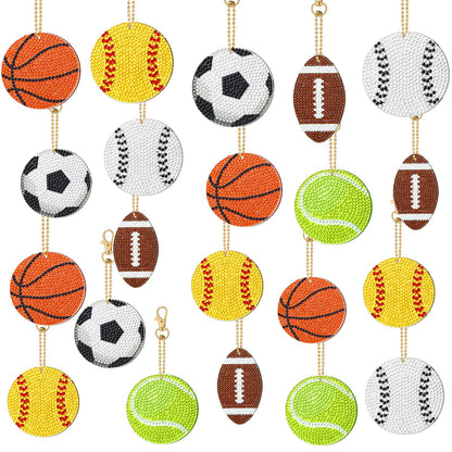 Tudomro 24 Pcs Sports Balls DIY Diamond Art Painting Keychain Kits 5D Soccer Football Baseball Softball Ball Drill Art Key Chain Set for Sports