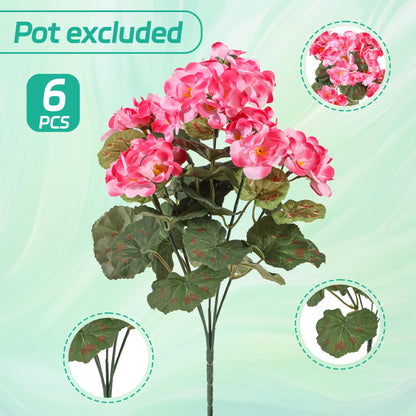 Apexion Artificial Geranium Flowers for Outdoors, 6 pcs Silk Geraniums Fake Flowers UV Resistant Faux Plants for Front Door Garden Porch Planter Decoration (Pink)